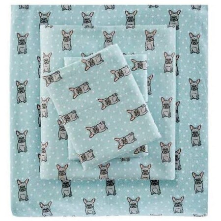 Imageware Systems, Inc True North - Sleep Philosophy TN20-0225 Cozy Flannel Sheet Set; Aqua French Bulldog - King TN20-0225